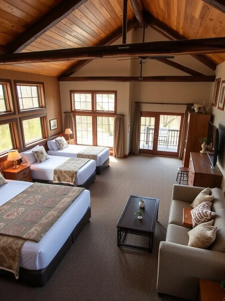 A family suite with two bedrooms, a shared living area, and a kitchenette, designed for comfort and convenience.